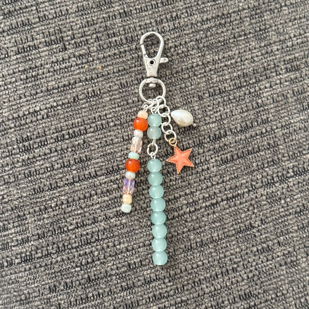 Showgirl Era Beaded Bag Charm Keychain with Star Charm and Real Pearl Detail